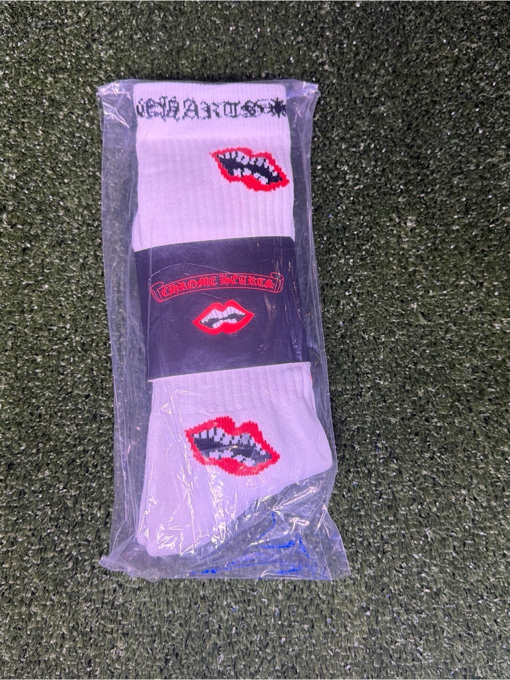 Chrome Hearts White Athletic Socks with Red & Black Lip Motif
